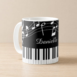 Caneca De Café Piano Music Notes Script Nome Preto
