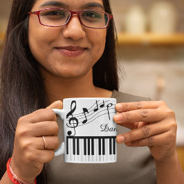 Caneca De Café Piano Music Notes Script Nome Preto