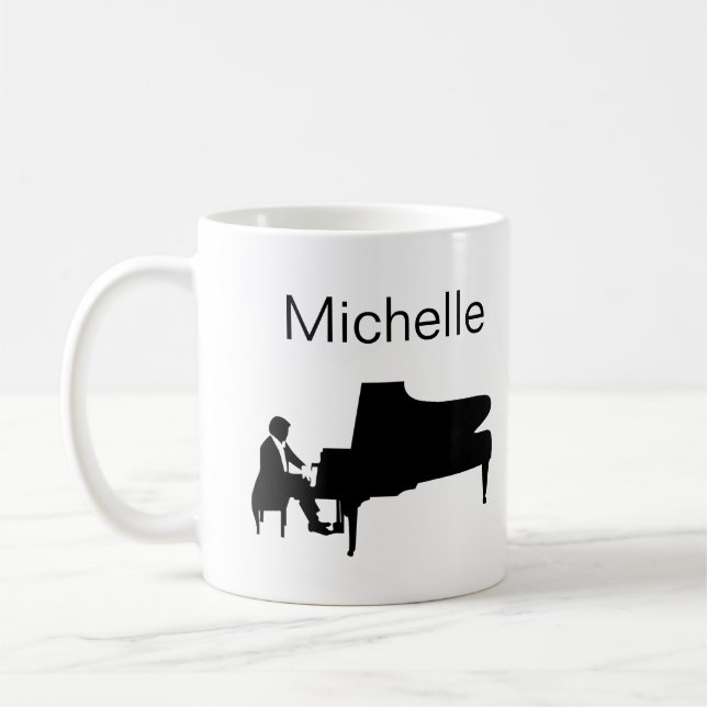 Caneca De Café Piano Music Notes Script Nome Preto Café Branco M (Esquerda)