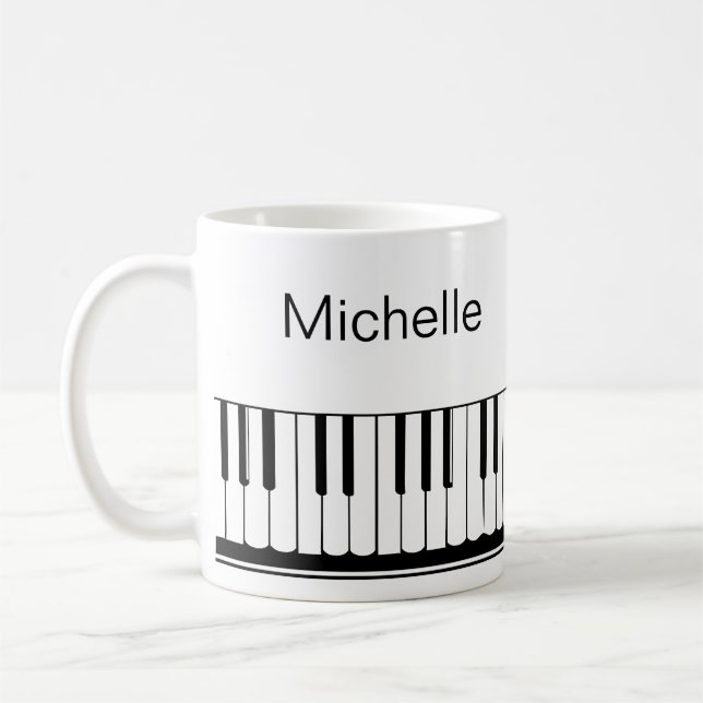 Caneca De Café Piano Music Notes Script Nome Preto Café Branco M (Esquerda)