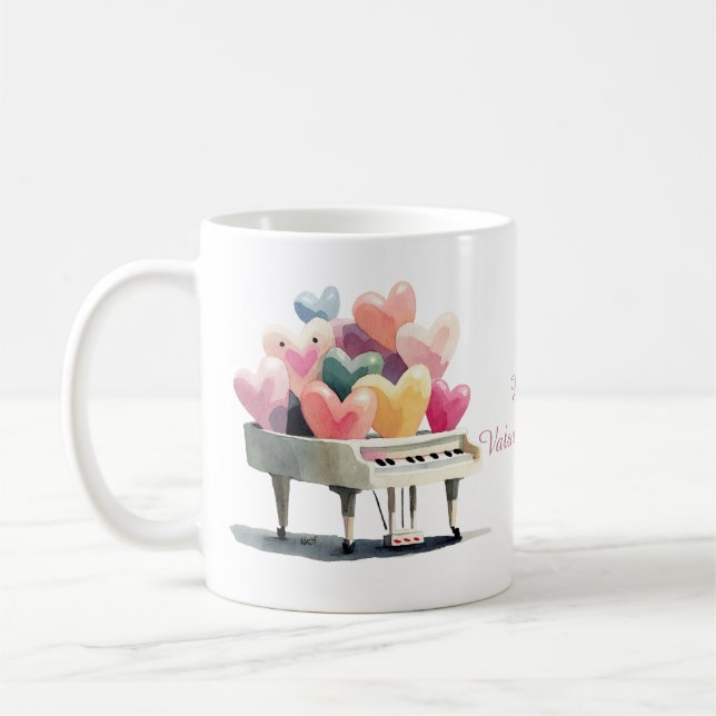 Caneca De Café Piano of Love Hearts Valentine's Day (Esquerda)