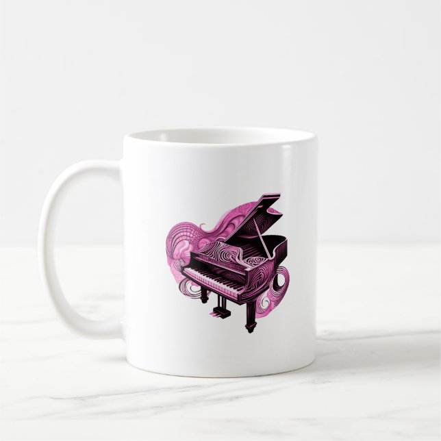 Caneca De Café Piano Rosa de Arte de Linha Estilizada (Esquerda)
