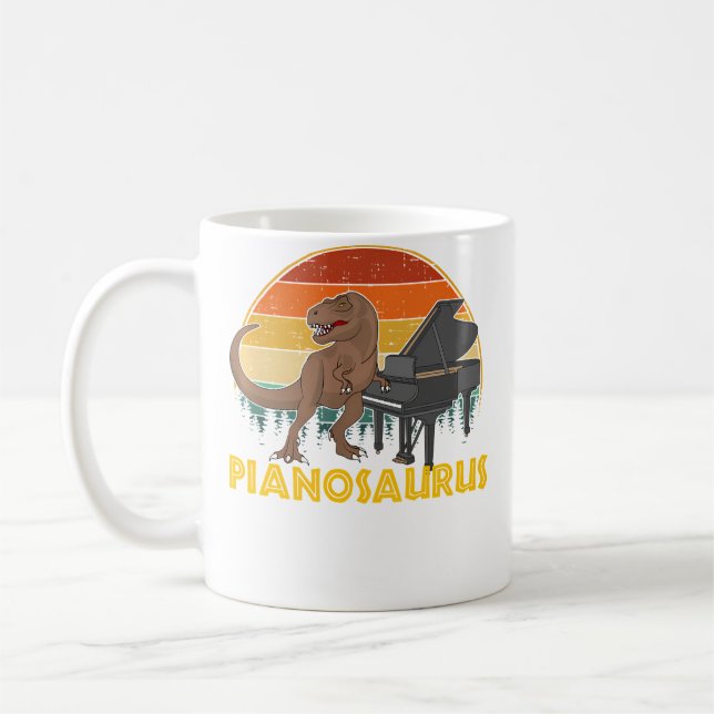 Caneca De Café Pianosaurus Pianista Piano de Execução (Esquerda)