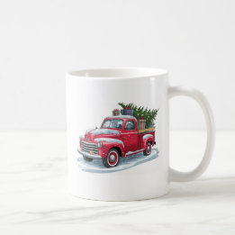 Caneca De Café Picape Vermelha e Árvore de Natal