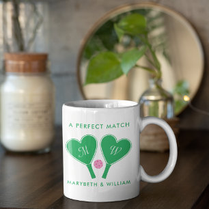 Caneca De Café Pickleball de Casamento Verde e Rosa Elegante