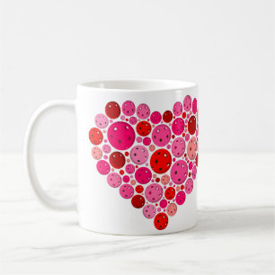 Caneca De Café Pickleball Preenchido Coração Rosa e Amor Vermelho
