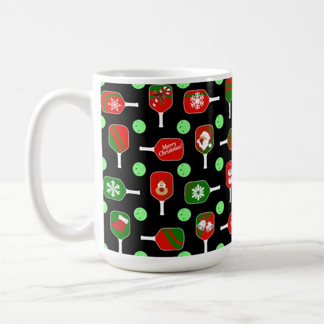 Caneca De Café Pickleball Red Paddles Balls Black (Esquerda)