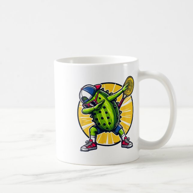 Caneca De Café Picles Dançando Pepino Jogando Pickleball (Direita)