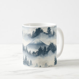 Caneca De Café Picos Nebulosos – Paisagem Montanhosa em Aquarela