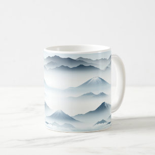 Caneca De Café Picos Nebulosos – Paisagem Montanhosa em Aquarela