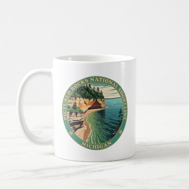 Caneca De Café Picture Rocks National Shoreline Michigan (Esquerda)