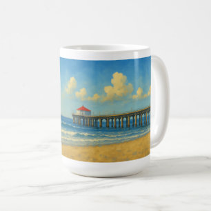 Caneca De Café Píer de praia de Manhattan com telhado vermelho