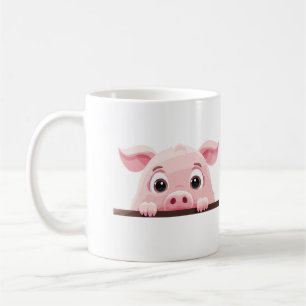 Caneca De Café Pig Peeking Bela Adorável Arte De Cartografia Anim