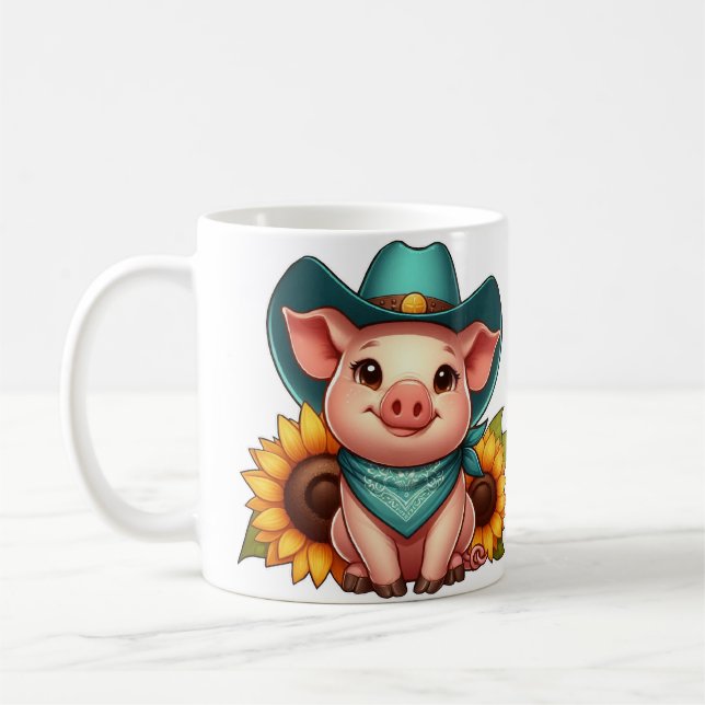 Caneca De Café Piglet Vestindo chapéu de cowboy com girassóis (Esquerda)