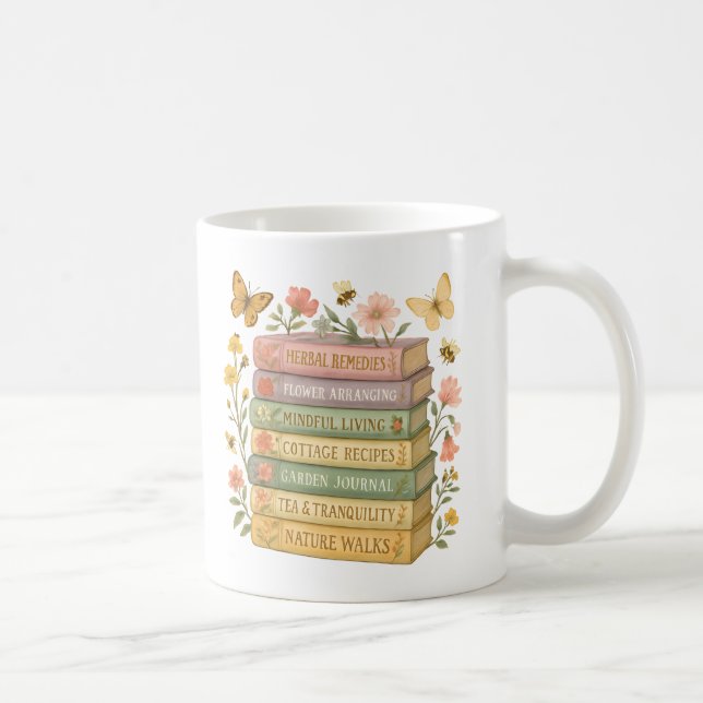 Caneca De Café Pilha Botânica Natureza e Livro (Direita)