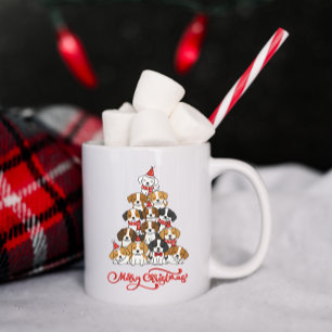 Caneca De Café Pilha de árvore de Natal de cachorrinho fofo