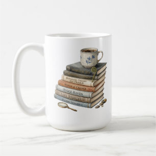 Caneca De Café Pilha de Livros de Aquarela Aconchegante com Xícar