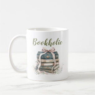 Caneca De Café Pilha de Livros em Aquarela Elegante com Fita