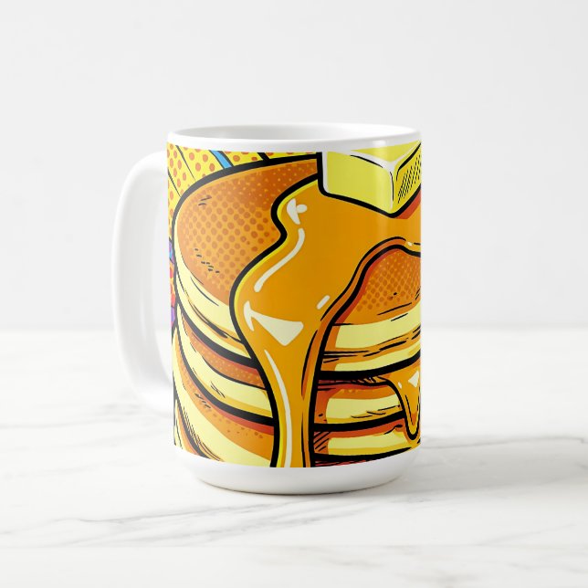 Caneca De Café Pilha de Panqueca Pop Art com Xarope (Frente Esquerda)
