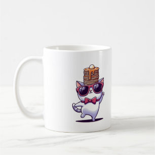 Caneca De Café Pilha de panquecas de equilíbrio de gatos engraçad