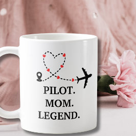 Caneca De Café Pilot Mom Legend Airplane and Heart Custom
