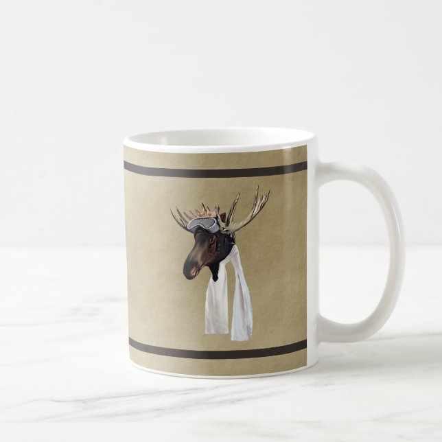 Caneca De Café Piloto De Aviação De Moose Voadora Em Papel Antigo (Direita)