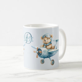 Caneca De Café Piloto de Bear Azul Feliz para o Avião