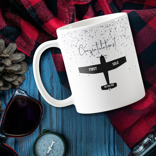 Caneca De Café Piloto de estudante Primeiro Parabéns de avião Sol (Criador carregado)