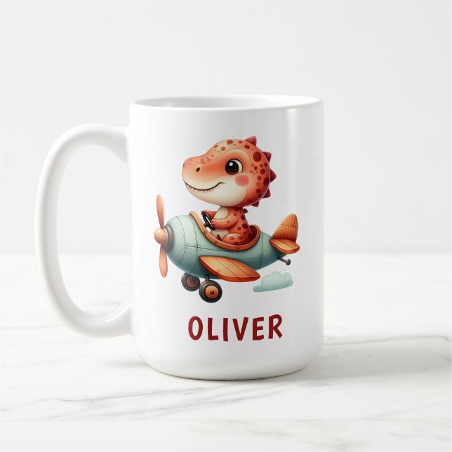 Caneca De Café Piloto Dinossauro Adorável Voando Avião (Esquerda)