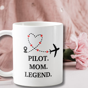 Caneca De Café Piloto Mãe Legenda Avião e Coração Personalizado