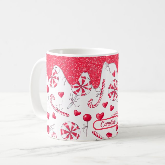 Caneca De Café Pimenta Doce Maluco Padrão Natal (Frente Esquerda)