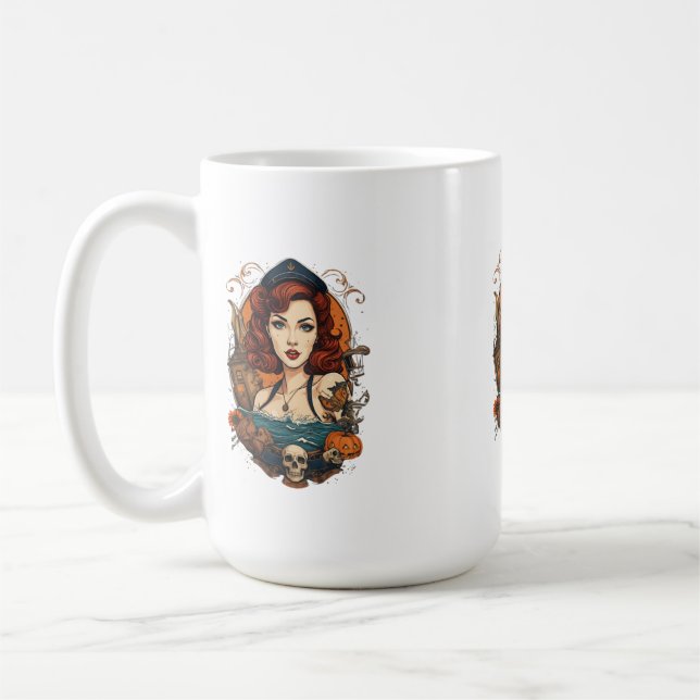 Caneca De Café pin up women halloween ocean (Esquerda)