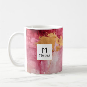 Caneca De Café Pincel Artístico Traça Monograma Dourado e Rosa