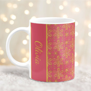Caneca De Café Pincel e Dourado Flocos de Neve Flocos de Natal Fo