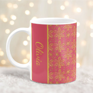 Caneca De Café Pincel e Dourado Flocos de Neve Flocos de Natal Fo