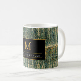 Caneca De Café Pincel Verde Elegante com ouro e preto