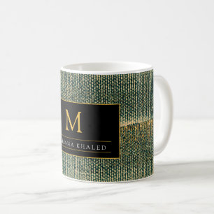Caneca De Café Pincel Verde Elegante com ouro e preto