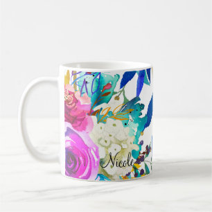 Caneca De Café Pincelada De Cor Floral De Aquarela Diversão Cor B