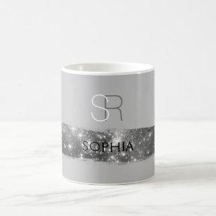 Caneca De Café Pincelada de Poeira Estelar Prata, Monograma/Nome,