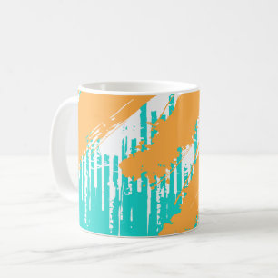 Caneca De Café Pinceladas Laranja Sobre Camadas Turquesa