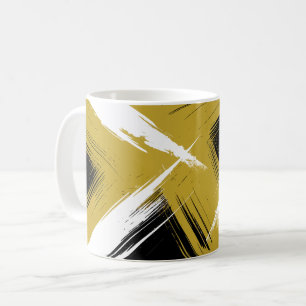 Caneca De Café Pinceladas Ousadas em Amarelo Mostarda e Branco
