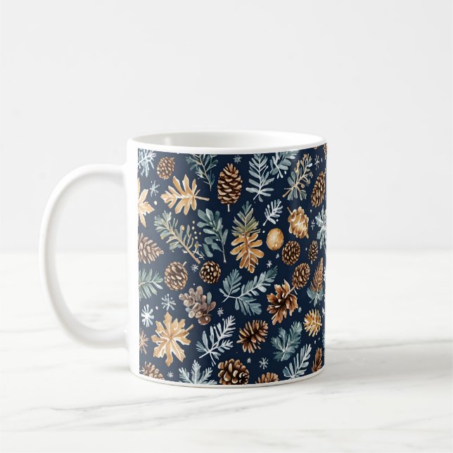 Caneca De Café Pine Aquarela Cones Pinto De Inverno Mug (Esquerda)