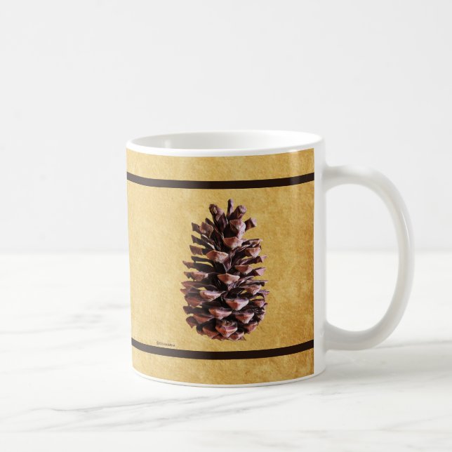 Caneca De Café Pine Cone Em Papel Vintage (Direita)