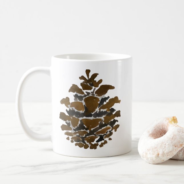 Caneca De Café Pine cone Wilderness Pintura de Natal (Com Donut)