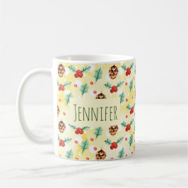 Caneca De Café Pine Cones e Holly Natal Patterno