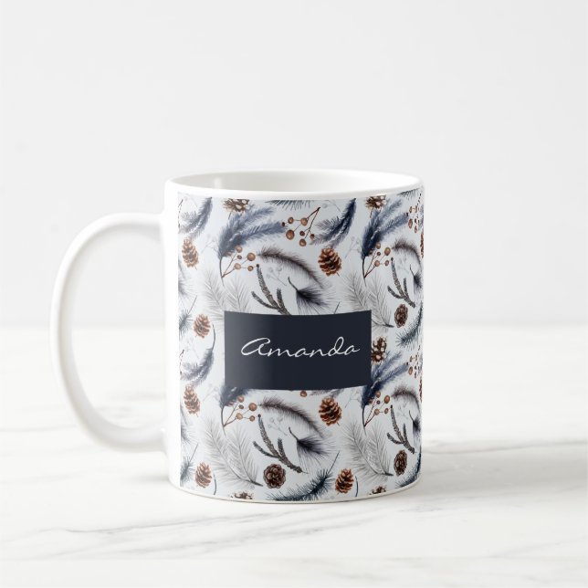 Caneca De Café Pine Cones & Pine Agulha Watercolor Patterno (Esquerda)