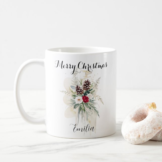 Caneca De Café Pine Floral Rustic Pine Elegante (Com Donut)