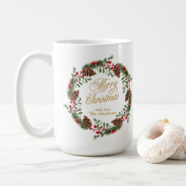 Caneca De Café Pine Vermelha Verde Cones Dourada Manuscrito Fúria
