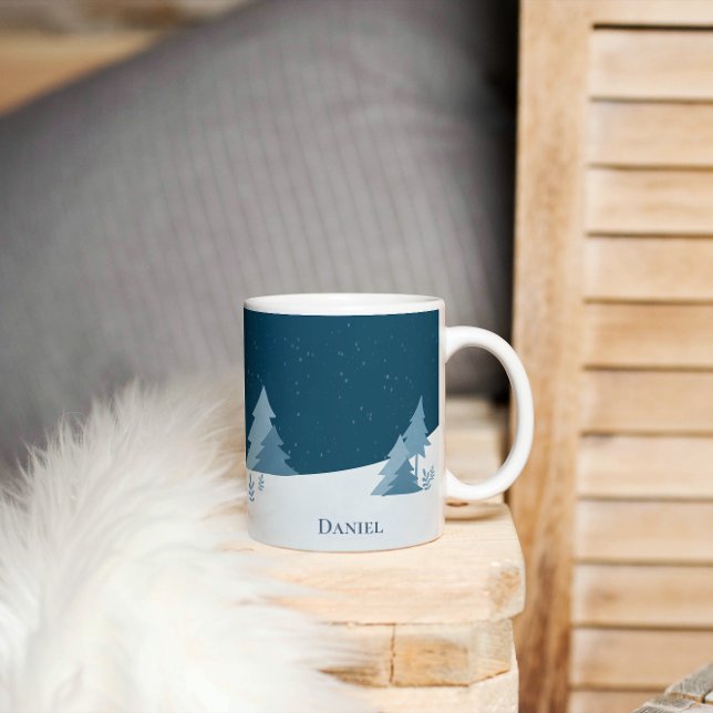 Caneca De Café Pine Woods | Inverno | Nome personalizado (Criador carregado)