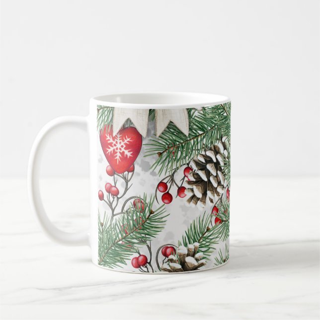Caneca De Café Pineheiro Natalino Rústico Aquarela Clássico (Esquerda)